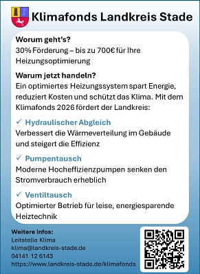 Infokasten Klimafonds Überschaubarer Infokasten über die Fördergegenstände und Förderhöhe des Klimafonds. © Landkreis Stade